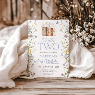 One For The Books Floral Storybook 2nd Birthday Invitation
