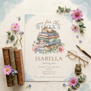 One For The Books Storybook Library 1st Birthday  Invitation