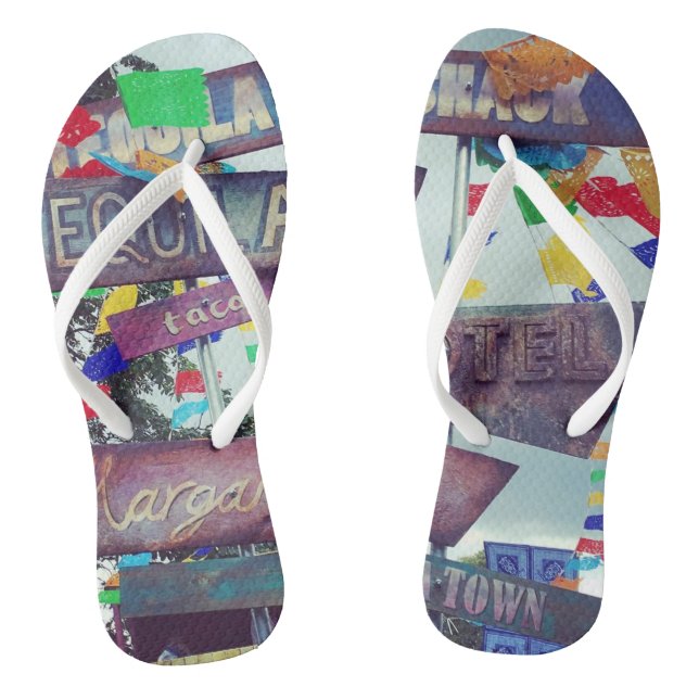 One For The Road Adult, White Straps Flip Flops (Footbed)