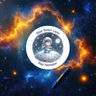 One Giant Leap Astronaut Boy Birthday Party Classic Round Sticker