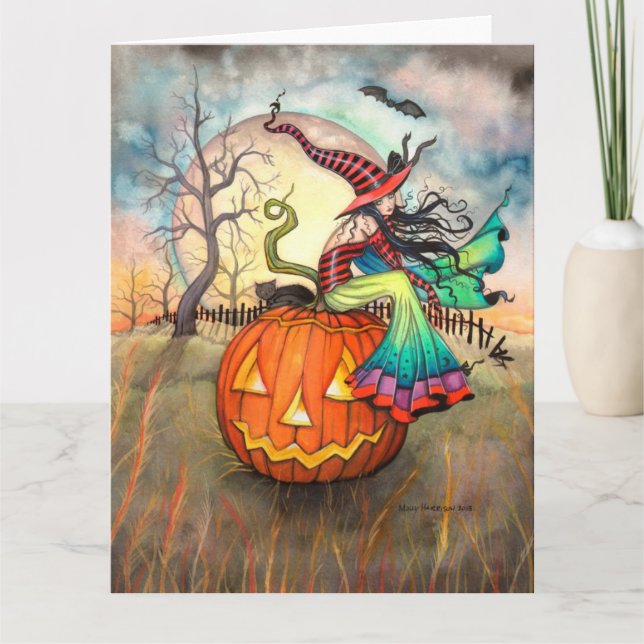 One Giant Pumpkin Halloween Witch Art Card (Front)