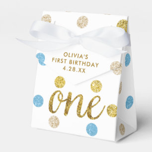 One Glitter Confetti 1st Birthday Blue and Gold Favour Box