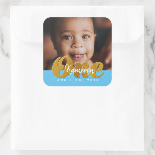ONE Gold Shimmer First Birthday Photo Square Sticker