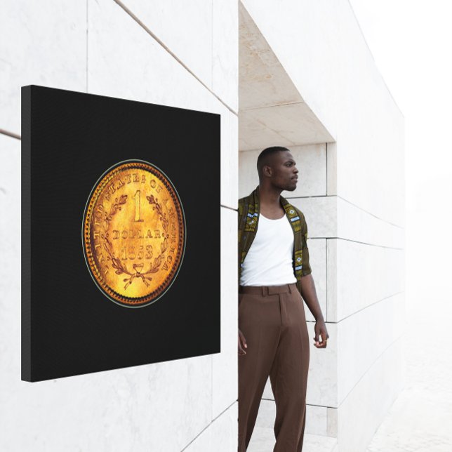 One Golden Dollar 1853 Coin Black Background Canvas Print (One Golden Dollar 1853 Coin Black Background Canvas Print)