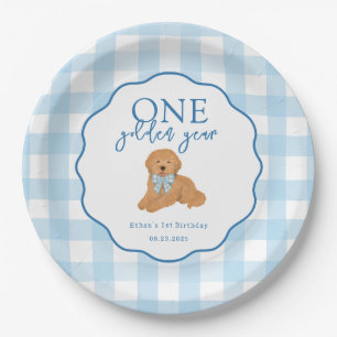 One Golden Year Doodle Puppy First Birthday Party Paper Plate