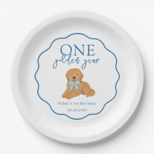 One Golden Year Doodle Puppy First Birthday Party Paper Plate