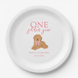 One Golden Year Doodle Puppy First Birthday Party Paper Plate