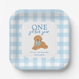 One Golden Year Golden Doodle Boys Birthday Paper Plate