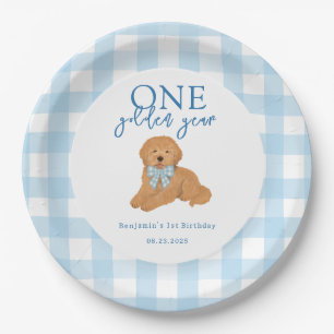 One Golden Year Golden Doodle Boys Birthday Paper Plate