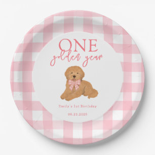 One Golden Year Golden Doodle Girls Birthday Paper Plate