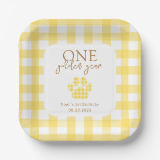 One Golden Year Golden Retriever Birthday Paper Plate
