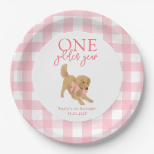 One Golden Year Golden Retriever Girls Birthday Paper Plate