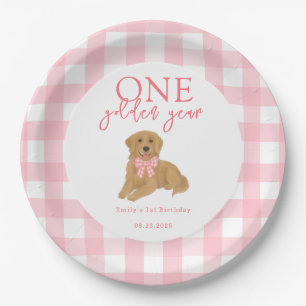 One Golden Year Golden Retriever Girls Birthday Paper Plate