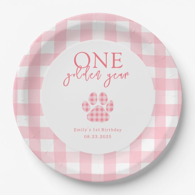 One Golden Year Golden Retriever Girls Birthday Paper Plate (Front)