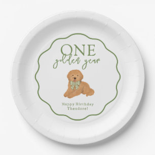 One Golden Year Goldendoodle First Birthday Party Paper Plate