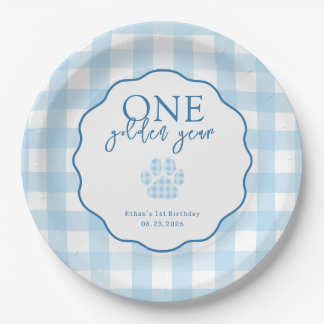 One Golden Year Paw Print First Birthday Party Paper Plate