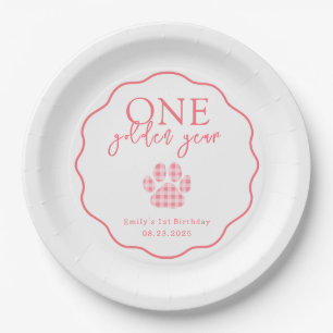 One Golden Year Paw Print First Birthday Party Paper Plate