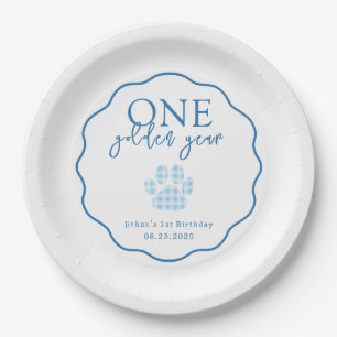 One Golden Year Paw Print First Birthday Party Paper Plate