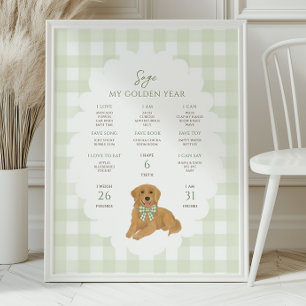 One Golden Year Puppy Dog 1st Birthday Milestone  Poster