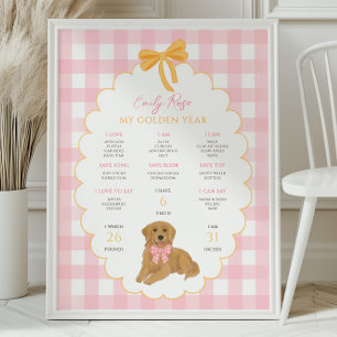 One Golden Year Puppy Dog 1st Birthday Milestone  Poster