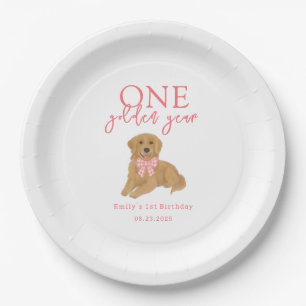 One Golden Year Retriever Puppy First Birthday Paper Plate