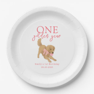 One Golden Year Retriever Puppy First Birthday Paper Plate