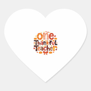 One Grateful Teacher Autumn Thanksgiving Pumpkin C Heart Sticker