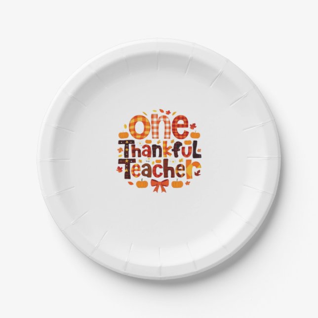 One Grateful Teacher Autumn Thanksgiving Pumpkin C Paper Plate (Front)