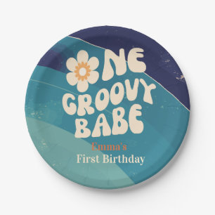 ONE Groovy Babe 1st Birthday Groovy One Daisy Paper Plate
