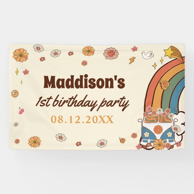 One Groovy Babe Retro Rainbow 1st Birthday Banner (Horizontal)