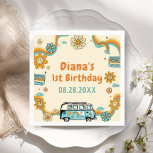 One Groovy Babe Retro Rainbow 1st Birthday Napkin