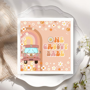 One Groovy Babe Retro Rainbow 1st Birthday Napkin