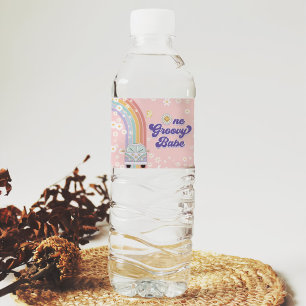 One Groovy Babe Retro Rainbow 1st Birthday Water Bottle Label