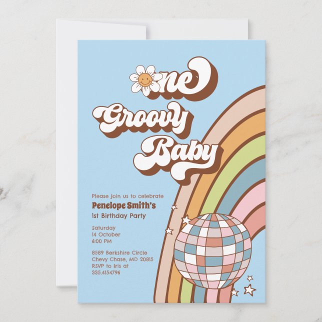 One Groovy Baby 1st Birthday Party Invitation (Front)