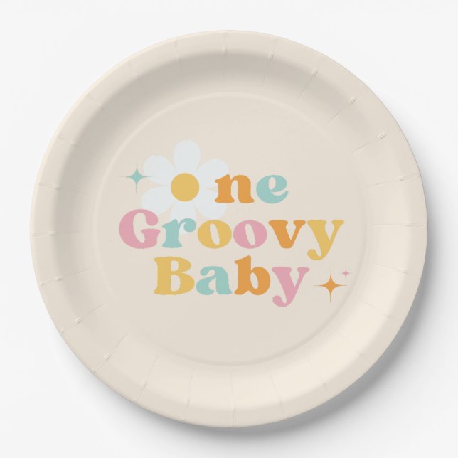 One Groovy Baby 1st Birthday Party Paper Plate (Front)