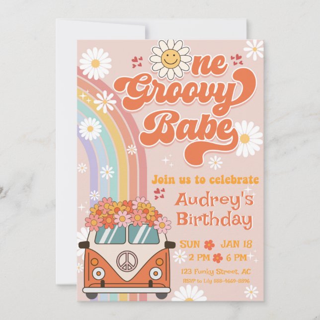 One Groovy Baby Birthday Party Invitation (Front)