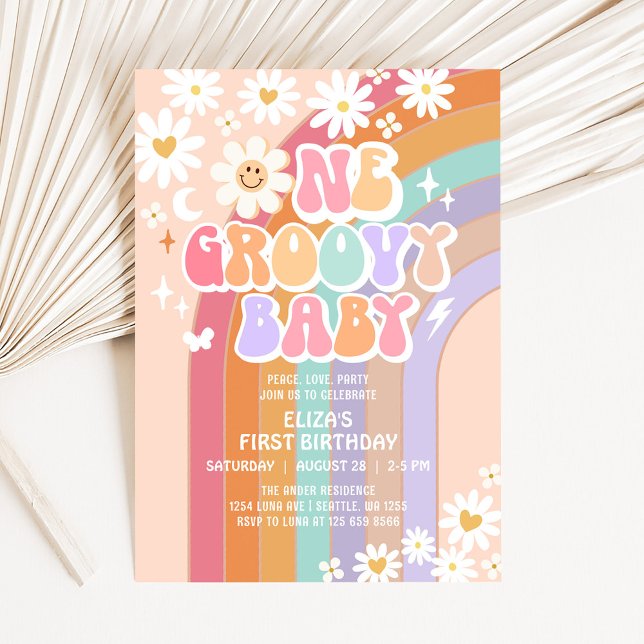 One Groovy Baby Hippie Retro 1st Birthday Invitation (Creator Uploaded)