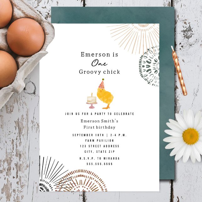 One Groovy Chick Boho First Birthday Party Invitation (Creator Uploaded)