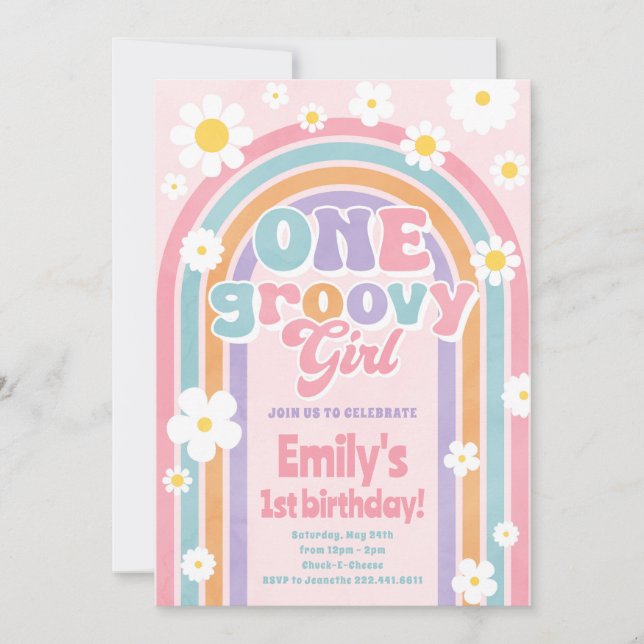 One Groovy Gir Retro 1st Birthday Party Invitation (Front)