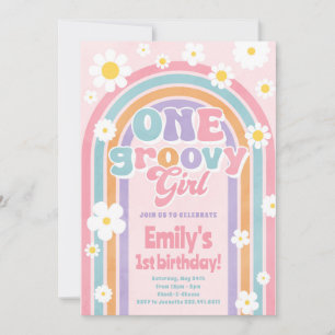 One Groovy Gir Retro 1st Birthday Party Invitation