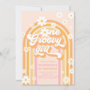 One Groovy Girl Boho Daisy Rainbow 1st Birthday Invitation