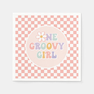 One Groovy girl Pink Daisy Chequered Napkin