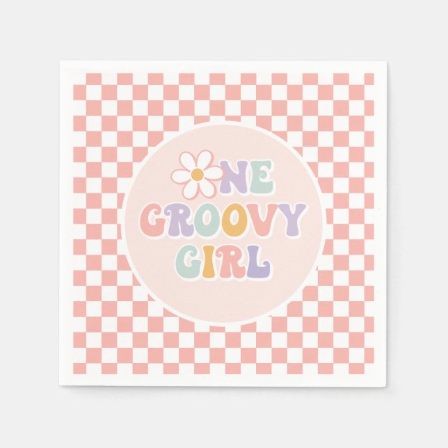 One Groovy girl Pink Daisy Chequered Napkin (Front)