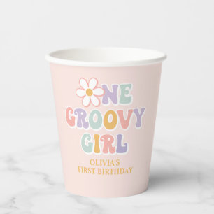 One Groovy girl Pink Daisy Chequered Paper Cups