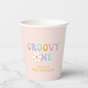 One Groovy girl Pink Daisy Chequered Paper Cups