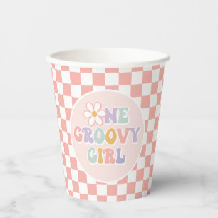 One Groovy girl Pink Daisy Chequered Paper Cups