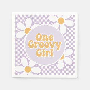 One Groovy Girl Purple Daisy Chequered Napkin