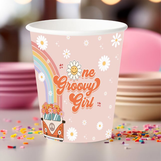 One Groovy Girl Retro Rainbow 1st Birthday Paper Cups (Creator Uploaded)
