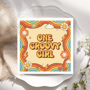 One Groovy Girl Retro Rainbow 1st Birthday Party Napkin