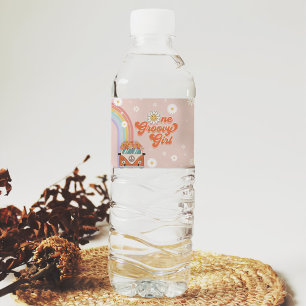 One Groovy Girl Retro Rainbow 1st Birthday Water Bottle Label